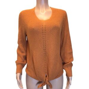 Lissy Tie Front Knit Sweater Rust Orange Long Sleeve Soft Textured Top Size XL